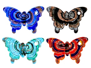 Multicolor 38x60mm Glass Butterfly Pendant Set of 4