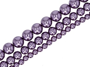 Purple Glass Pearl 4mm, 6mm, & 8mm Round Bead Strand Approximately 14-16" in Length Set of 3