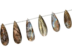 Labradorite 10x25-15x40mm Long Pear Shape Bead Strand Approximately 8" in Length