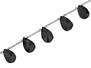 Black Spinel 10x8-13x9mm Faceted Pear with One Convex Side Bead Strand Approximately 16" in Length