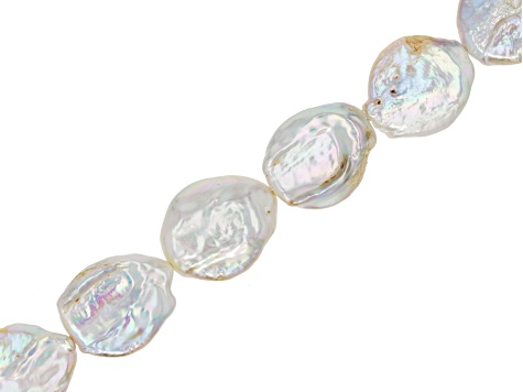 White Cultured Freshwater Pearl 17-18mm Coin Bead Strand Approximately 14-15" in Length