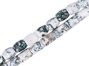 Tree Agate 8x12mm Cylinder & 9x10.5-11mm Barrel Shaped Bead Strands with Large Holes Set of 2