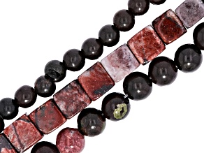 Red & Black Mixed Ornamental Stone Bead Strands with Large Holes Set of 2