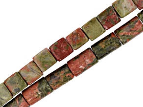 Unakite 8mm Cube & 8x12mm Tube Shape Bead Strands with Large Holes Set of 2