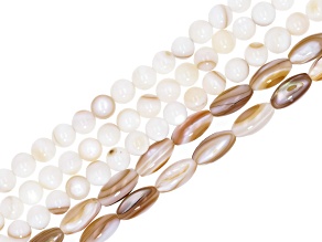 Shell 4mm Round & 8x4mm Rice Shaped Bead Strand Approximately 14-15" in Length Set of 2