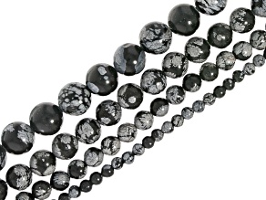 Snowflake Obsidian 4mm, 6mm, 8mm & 10mm Round Bead Strand Set of 4