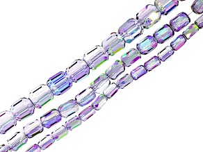 Iridescent Clear Glass Faceted Barrel Bead Strand Set of 3