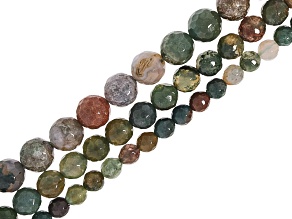 Mixed Ornamental Stone 6mm, 8mm, & 10mm Faceted Round Bead Strand Set of 3