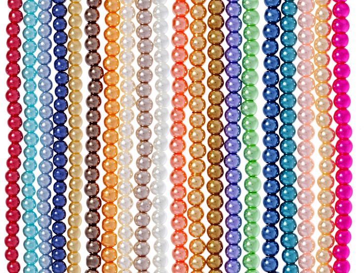 Multicolor Glass Pearl 6mm Round Bead Strand Set of 20