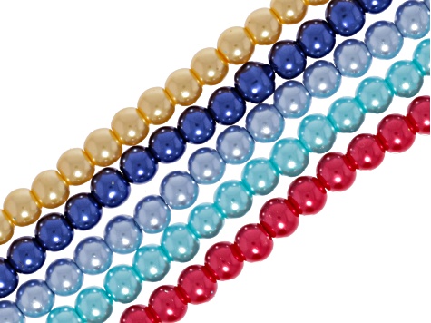 Multicolor Glass Pearl 6mm Round Bead Strand Set of 20