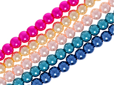 Multicolor Glass Pearl 6mm Round Bead Strand Set of 20