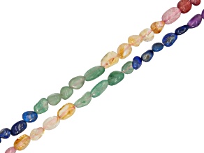 Multi-Stone Banded 6-8mm Pebble Bead Strand Set of 2