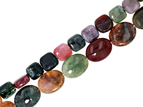 Indian Agate Oval & Square Bead Strand Set of 2