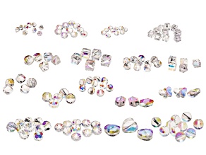 Iridescent Clear Glass Loose Beads in Assorted Shapes & Sizes Set of 124