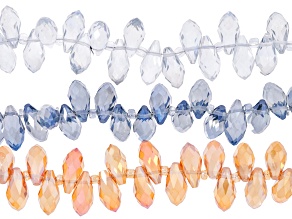 Multicolor Iridescent Glass 12x6mm Faceted Teardrop Bead Strand Set of 3