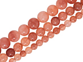Peach Quartz 6mm, 8mm, & 10mm Round Bead Strand Set of 3