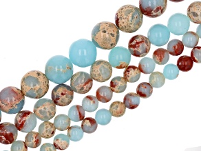 Marbled Blue Glass 6mm, 8mm, & 10mm Bead Strand Set of 4