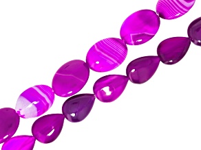 Pink Agate 12x16mm Oval & 10x14mm Pear Shaped Bead Strand Set of 2