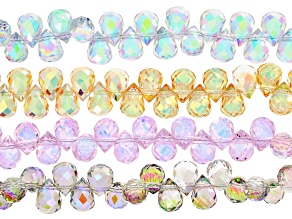 Multicolor Glass 8mm Faceted Teardrop Bead Strand Set of 4