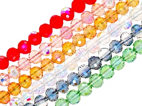 Multicolor Glass 8mm Faceted Round Bead Strand Set of 6