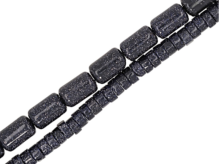Blue Goldstone 6x10mm Tube & 2x4mm Wheel Bead Strand Set of 2