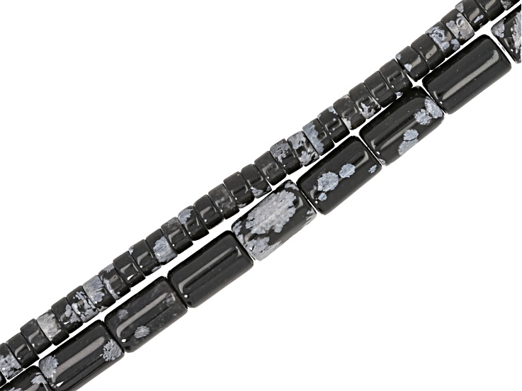 Snow Flake Obsidian 6x10mm Tube & 2x4mm Wheel Bead Strand Set of 2