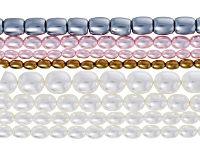 Multicolor Glass Pearl Rice Shaped Bead Strand Set of 8