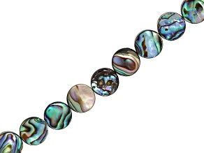 Abalone 10mm Coin Shaped Bead Strand Approximately 15-16" in Length