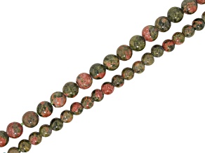 Unakite 8mm & 10mm Round Large Hole Bead Strand Set of 2