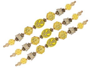 Yellow Czech Glass Bee & Flower Mix Bead Strand Set of 3