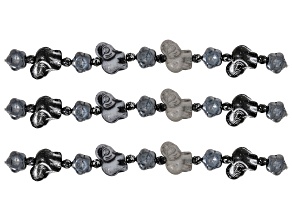 Black & Gray Czech Glass Elephant Mix Bead Strand Set of 3