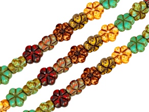 Multicolor Czech Glass Flower Mix Bead Strand Set of 3