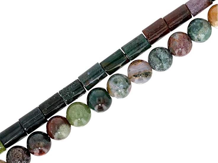 Indian Agate 8x6mm Tube & 8mm Round Bead Strand Approximately 15" in Length Set of 2