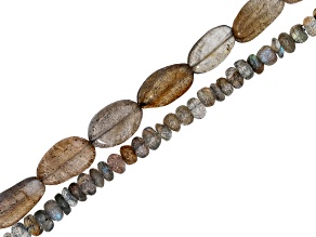 Labradorite 6x8-10x14mm Oval & 3-4.5mm Rondelle Bead Strand Set of 2