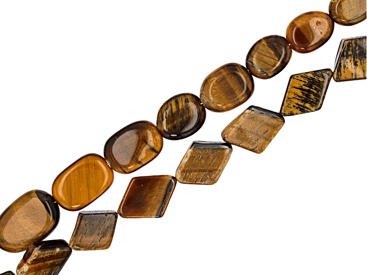 Tiger's Eye 6x8-12x16mm Oval & 7x9-12x16 Diamond Shape Bead Strand Set of 2