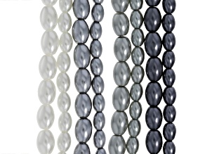 Multi-Gray Glass Pearl Assorted Size Rice Bead Strand Set of 8