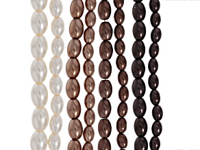 Multi-Brown Glass Pearl Assorted Size Rice Bead Strand Set of 8