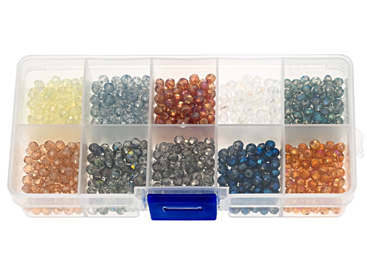 Multicolor Transparent Iridescent Glass 4mm Faceted Round Bead Set of 1000