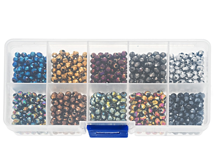 Metallic Jewel Tone Glass 4mm Faceted Round Bead Set of 1000