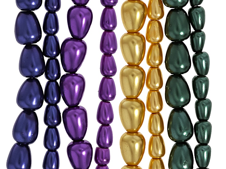 Multicolor Glass Pearl Assorted Size Teardrop Bead Strand Set of 8