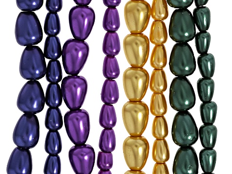 Multicolor Glass Pearl Assorted Size Teardrop Bead Strand Set of 8