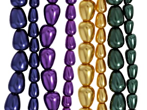 Multicolor Glass Pearl Assorted Size Teardrop Bead Strand Set of 8