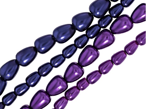 Multicolor Glass Pearl Assorted Size Teardrop Bead Strand Set of 8
