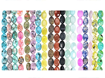 Picture of Multi-Stone 13x18mm Oval Bead Strand Approximately 7" in Length Set of 18