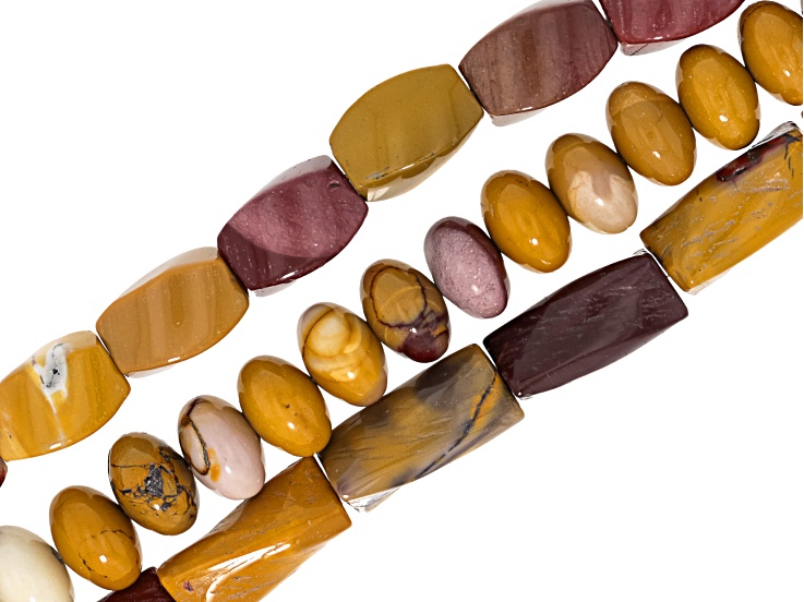 Mookaite 7x12mm Rondelle, 10x20mm Twisted Barrel, & 10x15mm Swirl Drum Bead Strand Set of 3