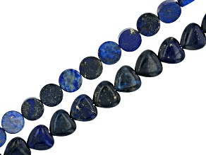 Lapis Lazuli 12mm Coin & 14mm Heart Shaped Bead Strand Set of 2