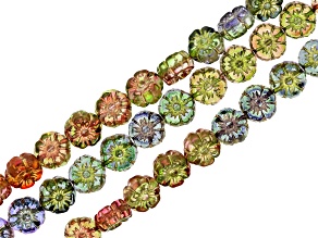 Multicolor Floral Czech Glass Table Cut Bead Strand Set of 3
