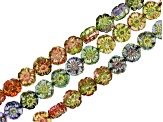 Multicolor Floral Czech Glass Table Cut Bead Strand Set of 3