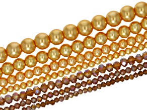 Champagne Assorted Size & Shape Glass & Glass Pearl Bead Strand Set of 7
