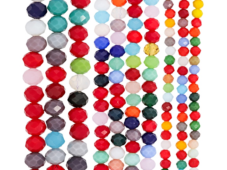 Multicolor 4, 6, & 8mm Rondelle Glass Bead Strand Set of 10